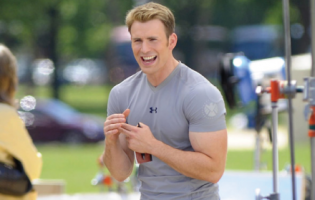 Chris Evans on set of “Captain America: The Winter Soldier”