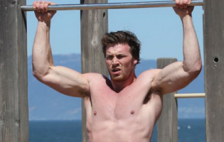 Derek Theler works out in Malibu